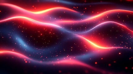 Abstract Red and Blue Glowing Waves with Particles