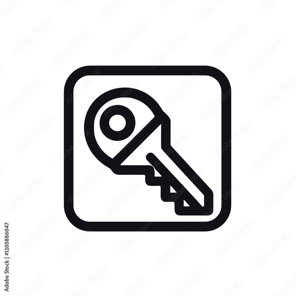 Poster minimalistic black-and-white line art icon of a key designed in a clean professional vector style