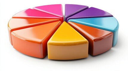 Obraz premium Multilayered 3D pie chart icon in vibrant colors, [3D icon], [data analytics and statistics]. , clip art,isolated on white background -