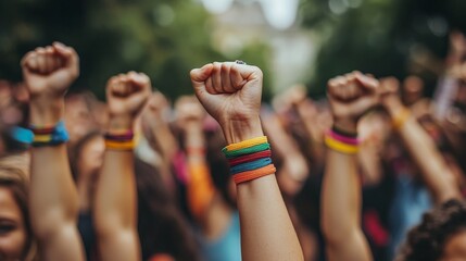 Hands raised with signs in a democracy campaign, symbolizing social justice and unity. Perfect for political events and activism promotions.
