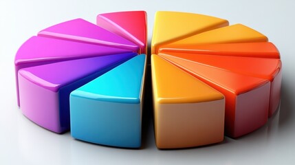 Fototapeta premium Multilayered 3D pie chart icon in vibrant colors, [3D icon], [data analytics and statistics]. , clip art,isolated on white background -