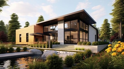 Modern House Design with Wood and Stone Exterior