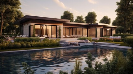 Modern House with Pool and Landscaped Garden