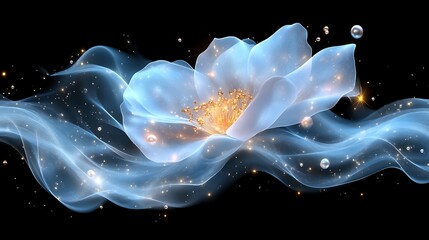 Luminous Blue Flower In A Celestial Wave