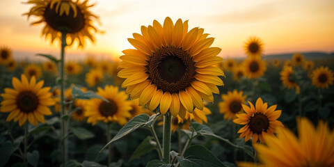 Obraz premium sunflower field in the morning background 