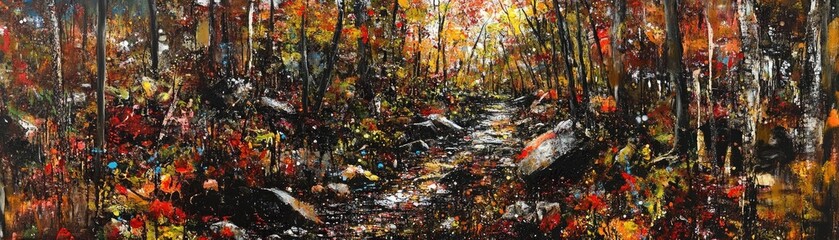 Autumnal Stream Through a Vivid Forest