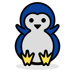 Cartoon penguin drawing, blue body, illustration for children
