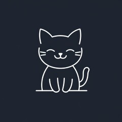 Fototapeta premium Happy cat illustration, simple line art, dark background, pet website design