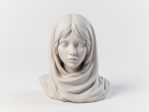 Off-White Sculpted Bust of Woman Wearing Headscarf