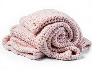 Rolled Pale Pink Chunky Knit Blanket