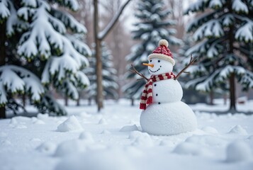 Obraz premium Snowman in Snowy Winter Landscape