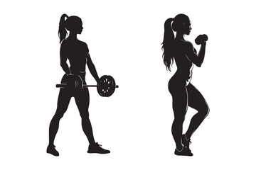 Female Bodybuilder Silhouettes in Exercise Poses for Graphic Design