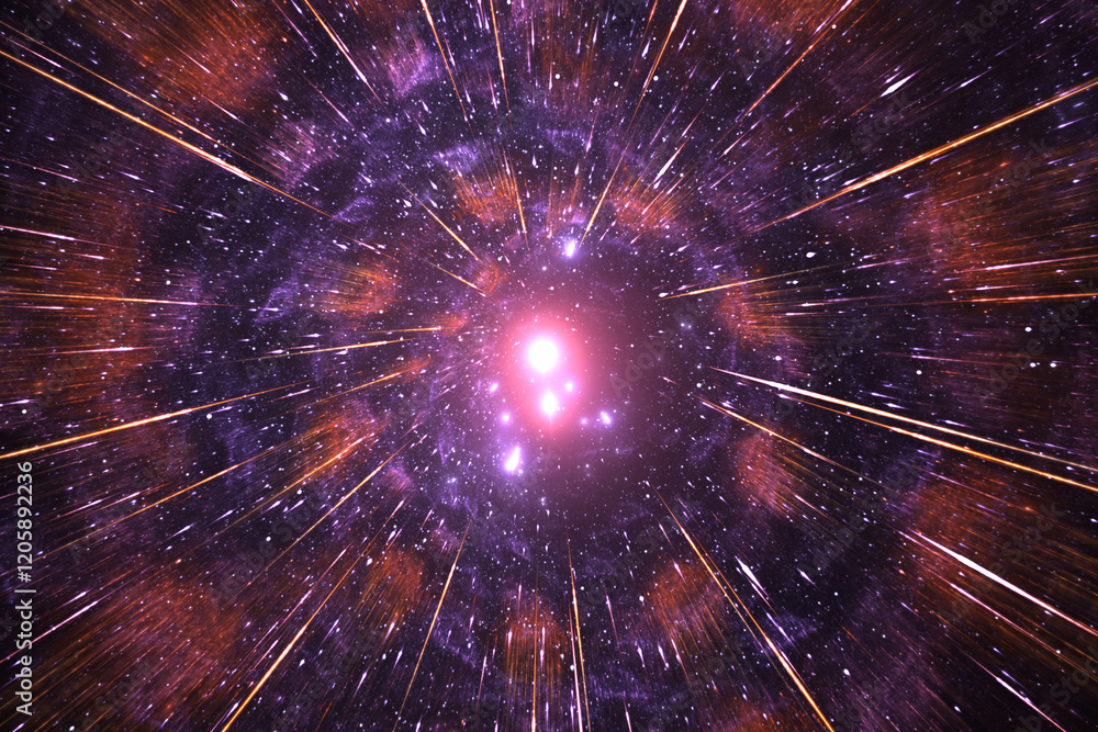 Poster traveling through a wormhole. interconnected space and time