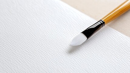 Fototapeta premium White paintbrush resting on textured white paper