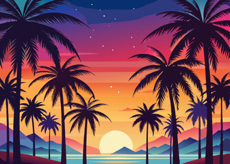 Colorful Palm Silhouettes Background: Vibrant Tropical Designs