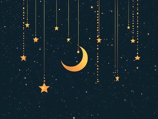 Naklejka premium Golden Stars and Crescent Moon Hanging Decor