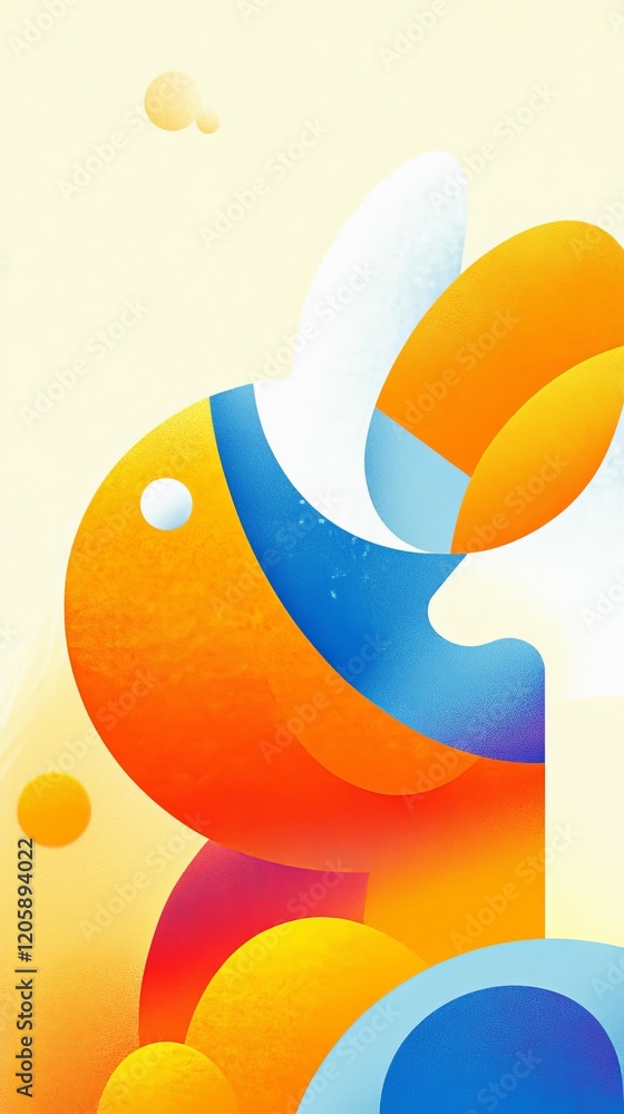 Poster abstract art featuring vibrant shapes and colors resembling a playful rabbit in a modern design