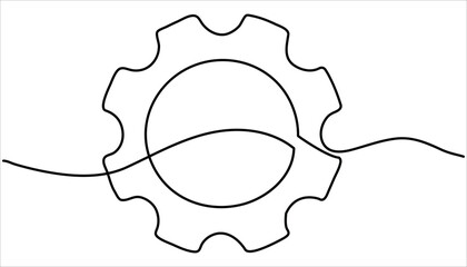 Gear continuous one line drawing illustration. Gear technology concept single line.