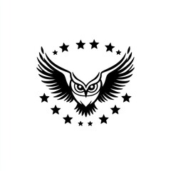 Obraz premium Majestic owl, wings spread, stars surround, night sky, logo design