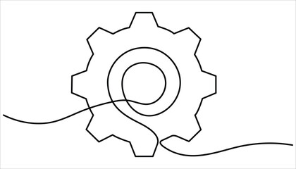 Gear continuous one line drawing illustration. Gear technology concept single line.