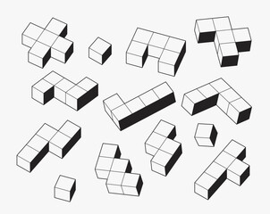 Simple pattern of building block, bricks for children. Vector isometric illustration. 3d block set isolated on white background.