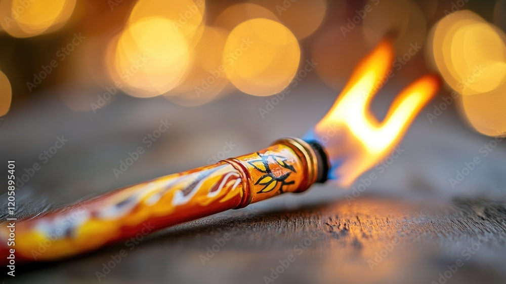 Poster festive torch with decorative patterns and vibrant flames