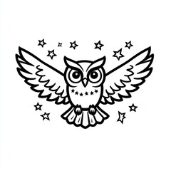 Obraz premium Flying owl, starry night, magical illustration, children's book