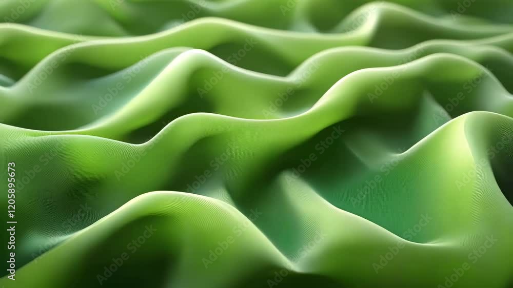 Poster flowing green fabric with soft waves and texture