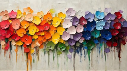 Vibrant Rainbow Hues Floral Impasto Painting