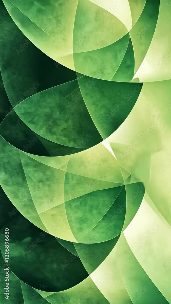 Poster abstract green geometric design showcasing overlapping shapes and gradients in a vibrant composition