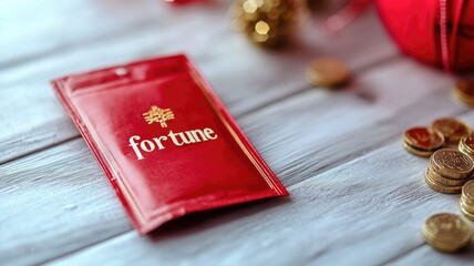 Red envelope with gold coins, traditional symbol of good luck
