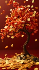 Money Tree with Gold Coins, Symbol of Wealth and Prosperity  .