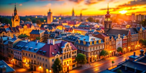Fototapeta premium Elegant Miniature Cityscape Background: Tilt-Shift Photography