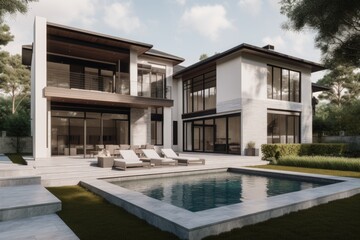 Fototapeta premium Modern Home Backyard Pool And Lounge Area Design