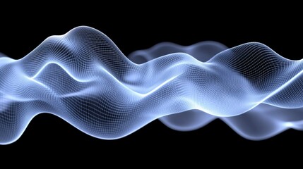 Glowing blue wave form flowing on dark background, digital art