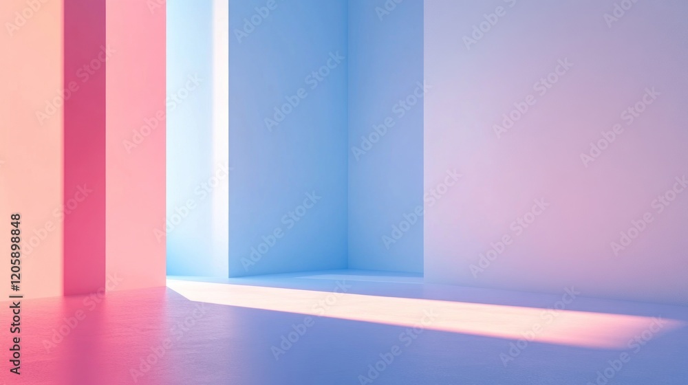 Poster a smooth gradient backdrop transitioning from deep blue to pastel pink with light beam