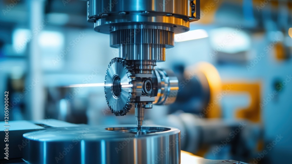 Poster automated cnc milling machine is creating metal gear in modern factory showcasing advanced manufactu