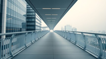 Obraz premium depicting a modern pedestrian bridge with gentle, soft light. Diffused shadows and subtle illumination highlight the bridge's sleek railings and minimalist design.