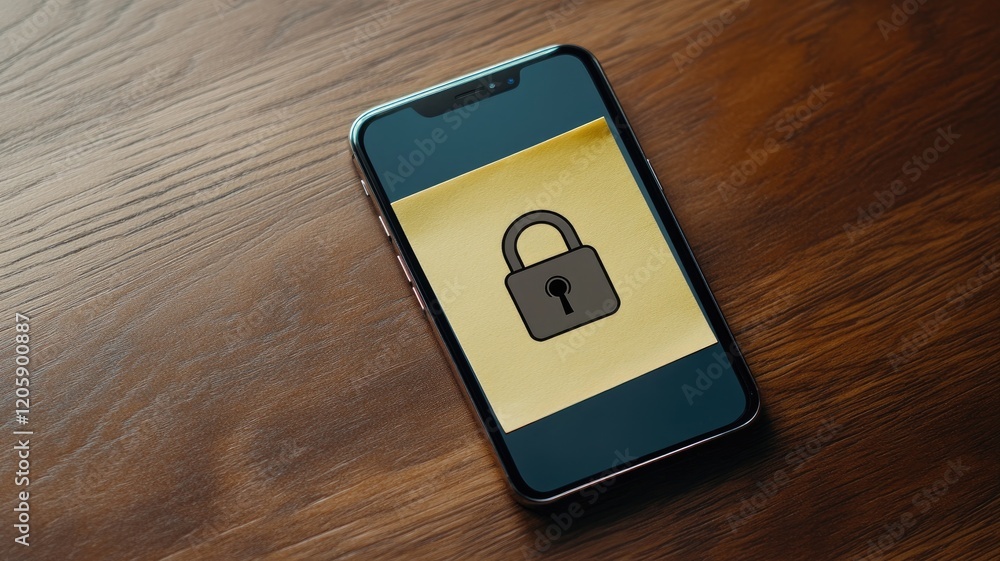 Poster smartphone with lock icon on screen, emphasizing data security