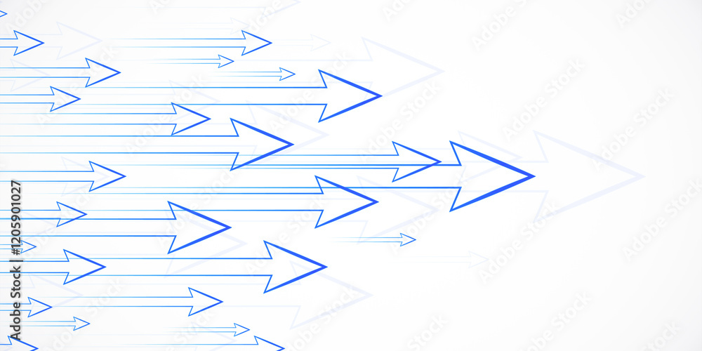 Aufkleber blue arrows pointing right on a white background. 3d rendering