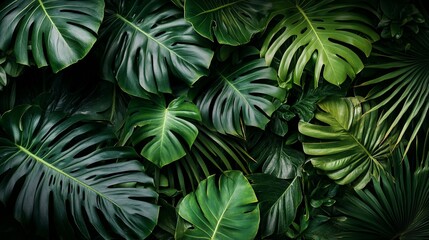 Lush green tropical foliage background.
