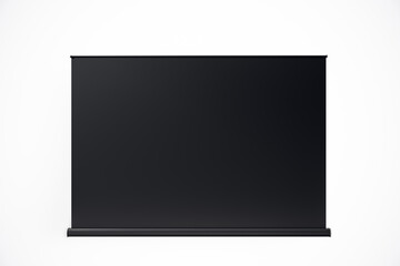 Black retractable screen extended with a blank background. 3D Rendering