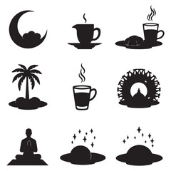 Iftar food (Dates, Water, Bread) silhouette Food and Drink Black Icons Food and Drink Black Icons