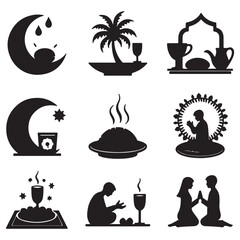 Iftar food (Dates, Water, Bread) silhouette Food and Drink Black Icons Food and Drink Black Icons