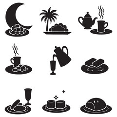 Iftar food (Dates, Water, Bread) silhouette Food and Drink Black Icons Food and Drink Black Icons