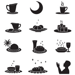 Iftar food (Dates, Water, Bread) silhouette Food and Drink Black Icons Food and Drink Black Icons