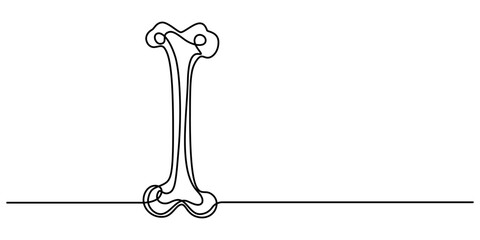 Bone single line art, continuous one line drawing of  Isolated outline vector art, Continuous one line drawing of bone. simple human bone line art vector illustration. Bone toy for dog line art, pro.