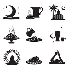Iftar food (Dates, Water, Bread) silhouette Food and Drink Black Icons Food and Drink Black Icons
