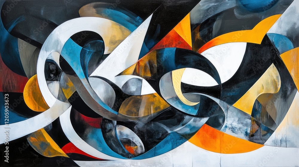 Poster a surreal abstract piece with bold, geometric shapes and smooth gradients, capturing the rhythm and 