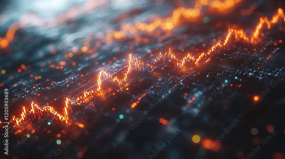 Poster glowing digital graph fluctuating on circuit board background